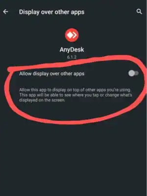 Turn on the dial next to "Allow display over other apps."