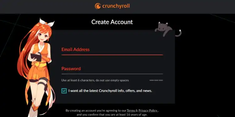 Sign Up for a User Account on Crunchyroll