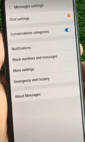 message settings opened on mobile