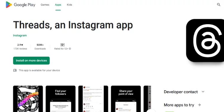 Threads App on google play store
