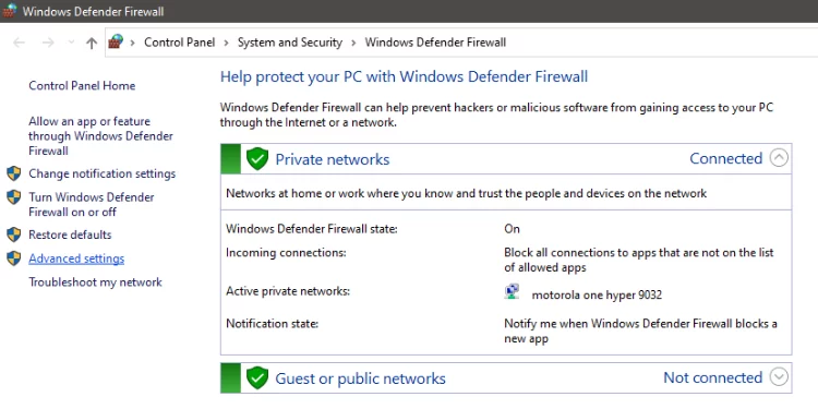 Windows Defender Firewall