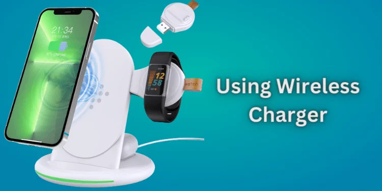 Mobile and Fitbit connected with wireless charger