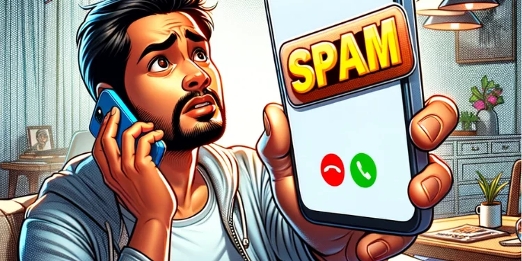Man having spam call on phone