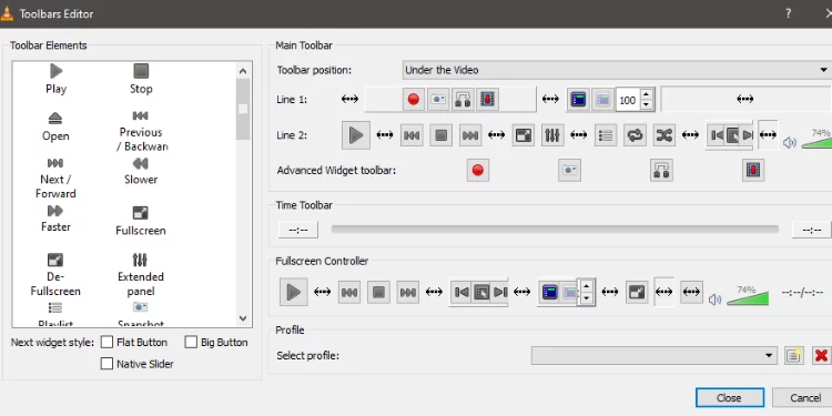 Vlc toolbars editor